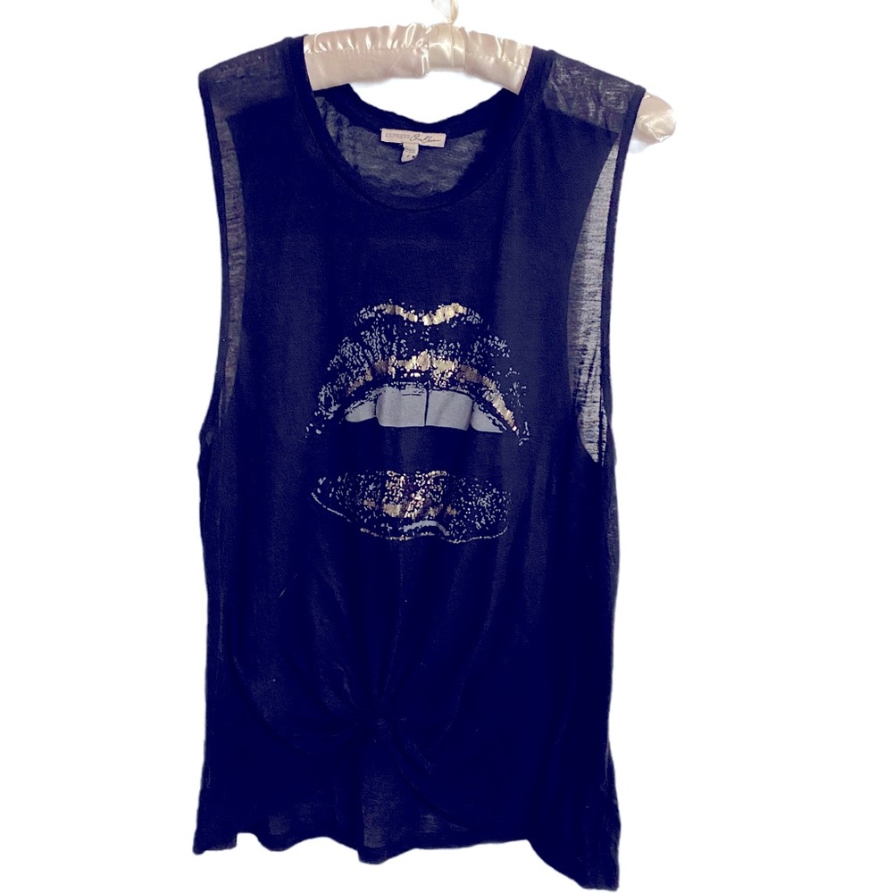 Express Black Semi Sheer Long Tank With Gold Mouth Size L